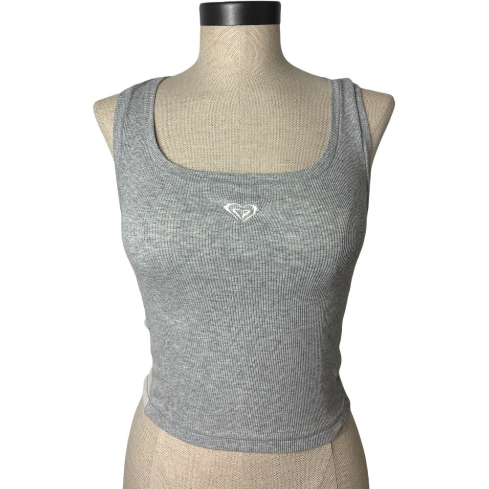 Roxy Surfer Boxy Cropped Color Block Gray White Tank Top Women's Small